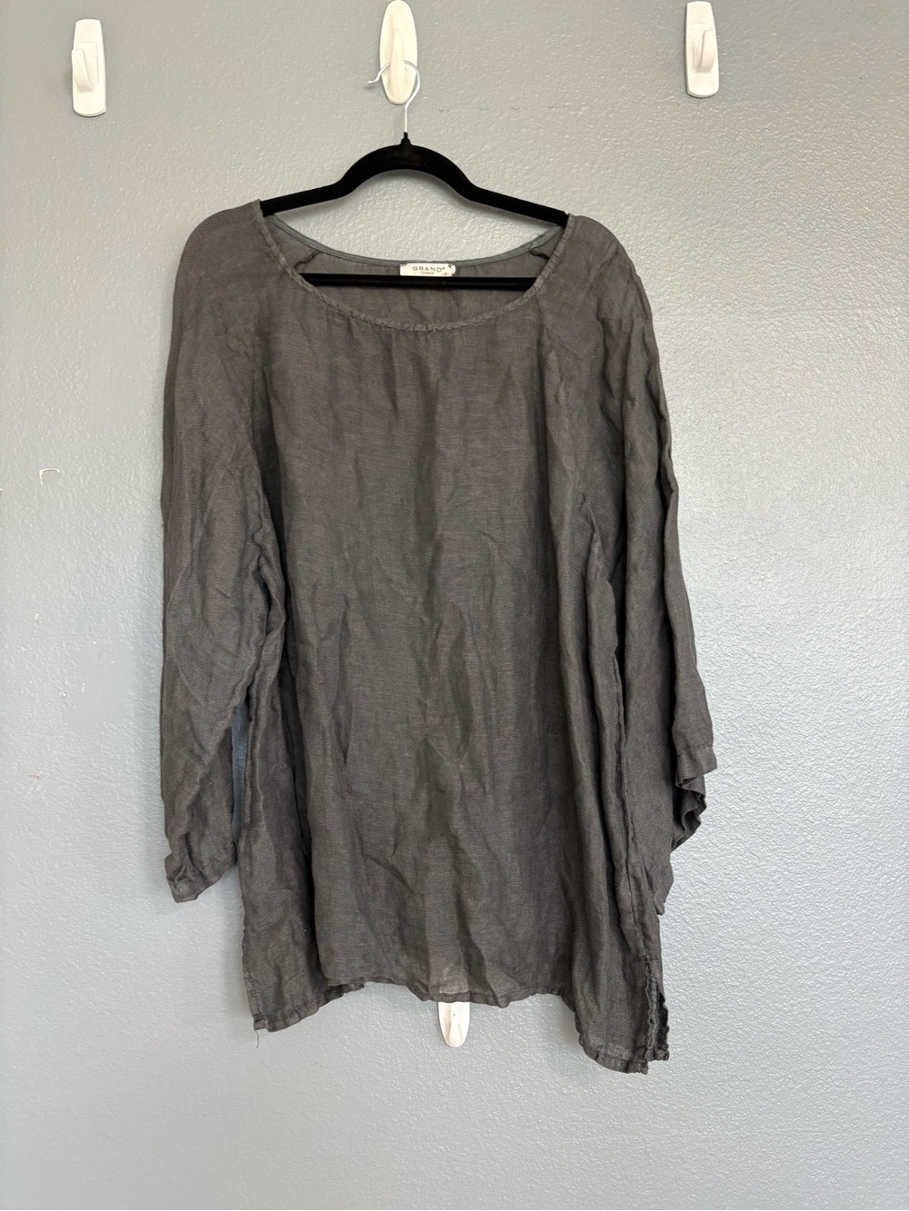 GRAND Greece Women’s Linen Tunic Top Size 2 Gray Oversized Lagenlook Artsy - Picture 3 of 6